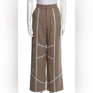 Plaid Polyster/Wool Lined Plaid Wide Leg Pants